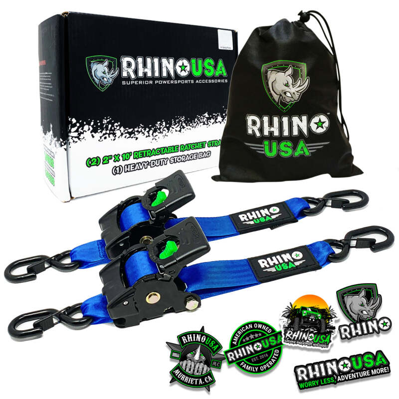 Rhino USA Retractable Ratchet Straps (2Pk 2Inx10Ft) Blue - My Store