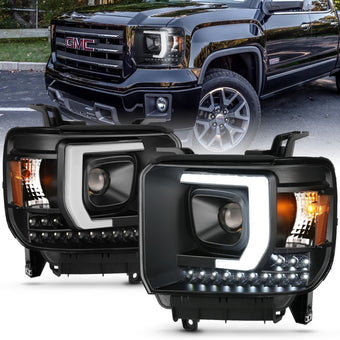 compare product ANZO 2014-2015 GMC Sierra 1500HD Projector Plank Style Headlight Black W/ DRL