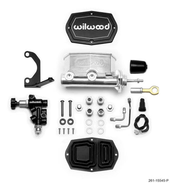 compare product Wilwood Compact Tandem M/C - 1.12in Bore w/Bracket and Valve fits Mustang (Pushrod) - Ball Burnished