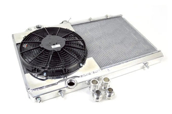 compare product CSF 96-07 Mitsubishi Evo 4/5/6/7/8/9 Full-Slim Radiator w/12in Fan & Shroud/-16AN & Slip On Fitting