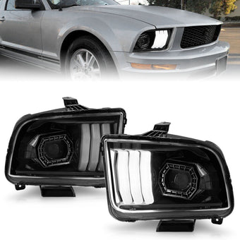 compare product ANZO 05-09 Ford Mustang (w/Factory Halogen HL Only) Projector Headlights w/Light Bar Black Housing
