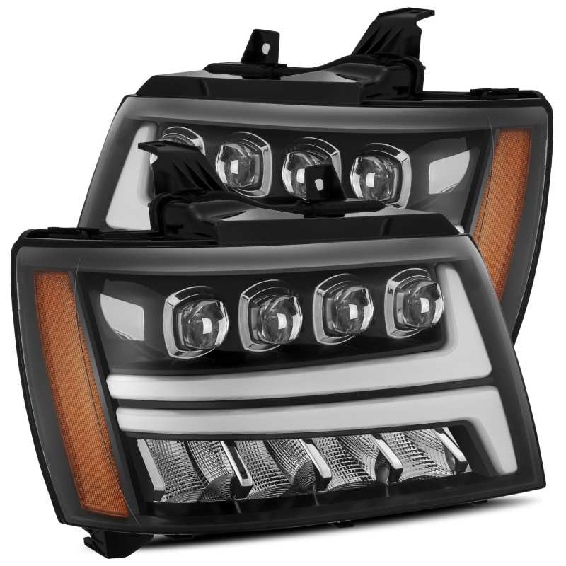 AlphaRex 07 - 13 Chevy Avalanche NOVA LED Proj Headlights Plank Style Gloss Black w/Activ Light/DRL - My Store
