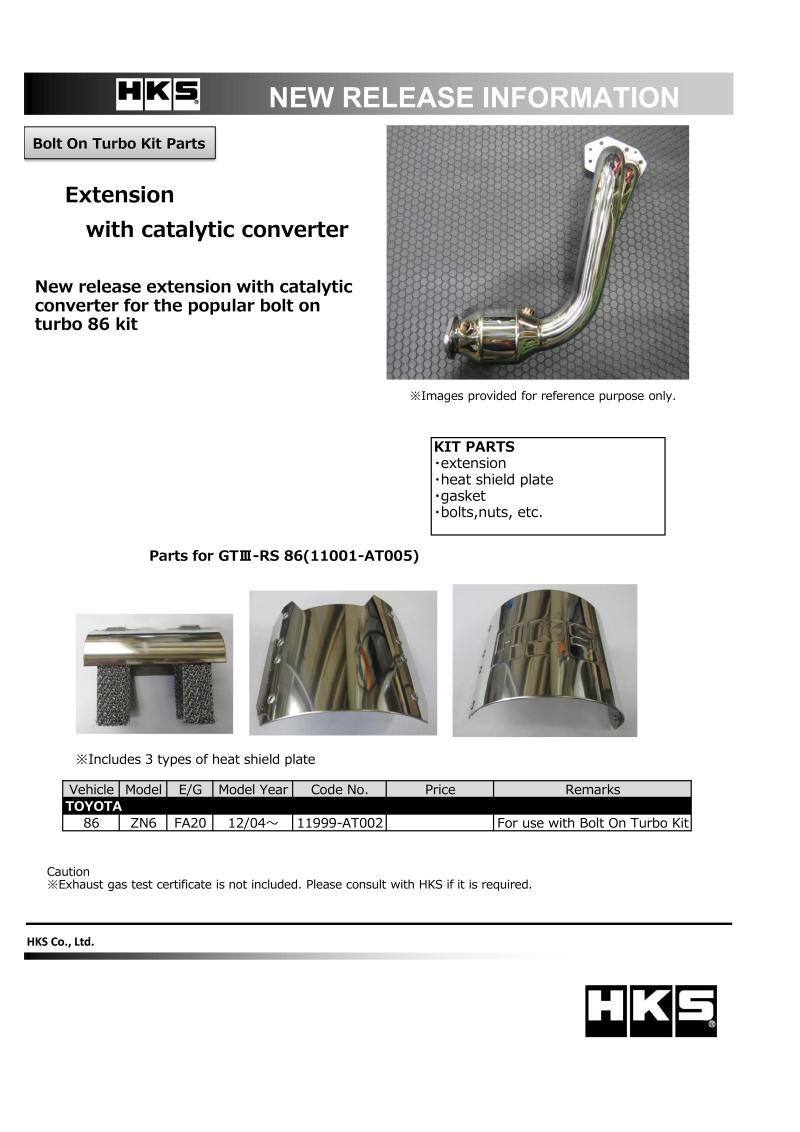 HKS 12 - 19 Subaru BRZ/Scion FR - S/Toyota 86 Extension Kit w/ Catalytic Converter - My Store