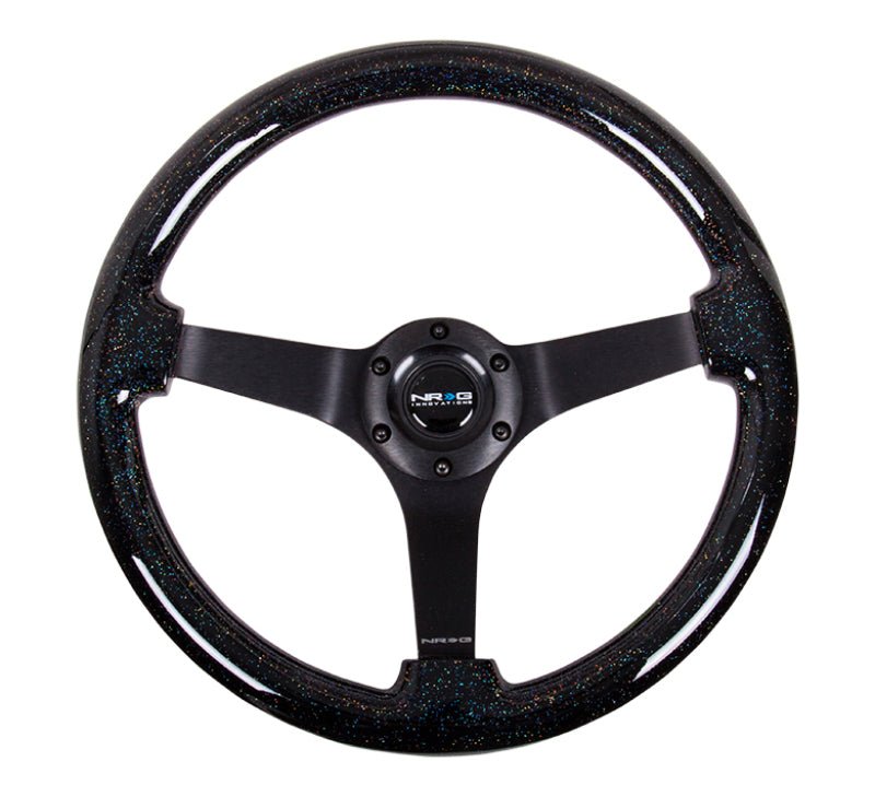 NRG Reinforced Steering Wheel (350mm / 3in Deep) Classic Blk Sparkle Wood Grain w/Blk 3 - Spoke Center - My Store