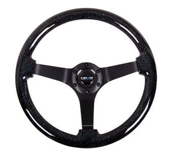 compare product NRG Reinforced Steering Wheel (350mm / 3in Deep) Classic Blk Sparkle Wood Grain w/Blk 3-Spoke Center