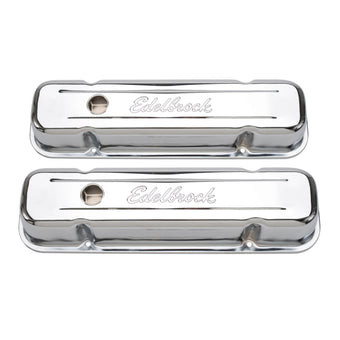 compare product Edelbrock Valve Cover Signature Series Pontiac 1962-1979 301-455 CI V8 Tall Chrome