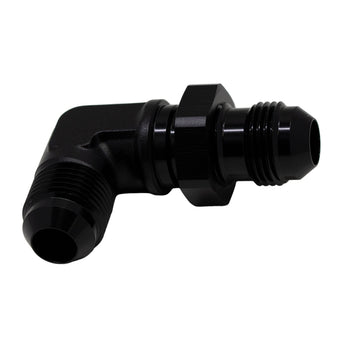 compare product DeatschWerks 8AN Male Flare to 8AN Male Flare Bulkhead Adapter 90-Degree - Anodized Matte Black