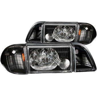 compare product ANZO 1987-1993 Ford Mustang Crystal Headlights Black w/ Corner Lights 3pc