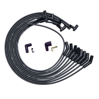 compare product Moroso BBC Under Header 135 Deg Plug End HEI Dist Unsleeved Ultra Spark Plug Wire Set - Black