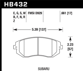 compare product Hawk 03-05 WRX / 08 WRX D929 Performance Ceramic Street Front Brake Pads