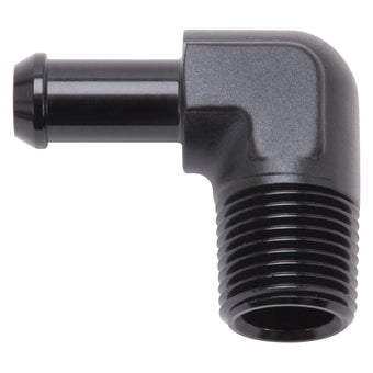 compare product Edelbrock Hose End 90-Deg 1/2In NPT to 3/8In Barb Black Anodize