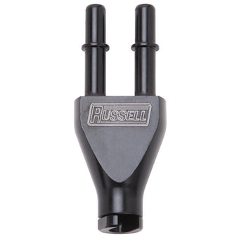 compare product Russell Adapter Y-Block 3/8in Sae Quick Disconnect Female To 2X 3/8in Sae Qd Male Blk Anodized
