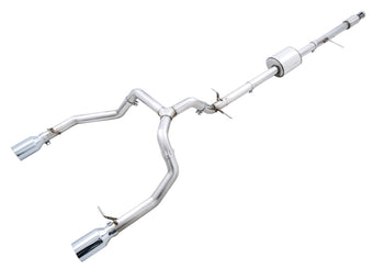 compare product AWE Tuning 4th Gen GM 1500 5.3L 0FG Cat-Back Split Rear Exit (Flat Bumper) - Quad Chrome Tips