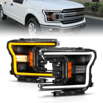 compare product ANZO 18-20 Ford F-150 (w/o Fctry LED) Full LED Proj Headlights w/Light Bar Swtchbk Seq. Black w/Init