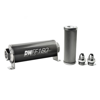 compare product DeatschWerks Stainless Steel 8AN 10 Micron Universal Inline Fuel Filter Housing Kit (160mm)