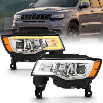 compare product ANZO 2017-2018 Jeep Grand Cherokee Projector Headlights w/ Plank Style Switchback - Chrome w/ Amber