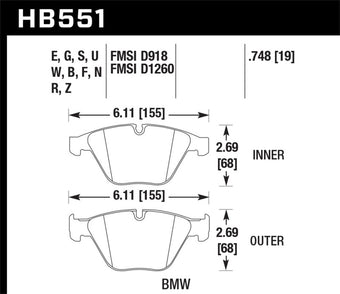 compare product Hawk 2011 BMW 1-Series M HPS 5.0 Front Brake Pads