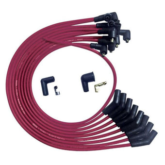 compare product Moroso SB Ford 351W 135 Deg Plug Boots Non-HEI Ultra Spark Plug Wire Set - Red