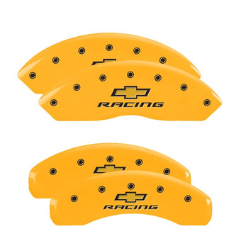 compare product MGP 4 Caliper Covers Engraved F & R Chevy Racing Yellow Finish Black Char 2017 Chevrolet Camaro