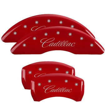 compare product MGP 4 Caliper Covers Engraved Front & Rear Cursive/Cadillac Red Finish Silver Char 2016 Cadillac CT6