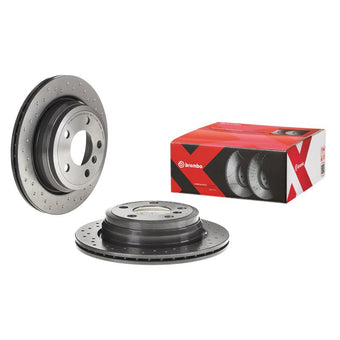 compare product Brembo 13-18 BMW 320i xDrive Rear Premium Xtra Cross Drilled UV Coated Rotor