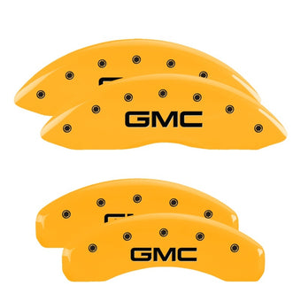 compare product MGP 4 Caliper Covers Engraved Front & Rear 99-03 GMC Sierra 1500 Yellow Finish Black GMC Logo
