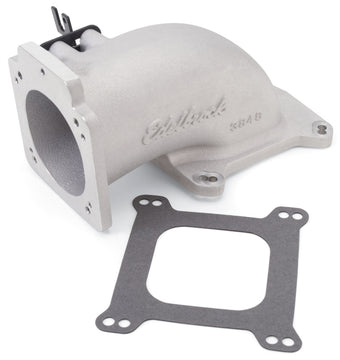 compare product Edelbrock Low Profile Intake Elbow 90mm Throttle Body to Square-Bore Flange As-Cast Finish