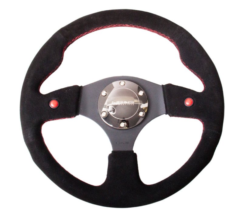 NRG Reinforced Steering Wheel (320mm) Blk Suede w/Dual Buttons - My Store