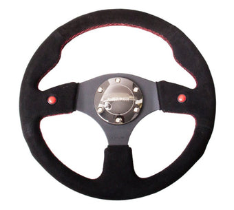 compare product NRG Reinforced Steering Wheel (320mm) Blk Suede w/Dual Buttons