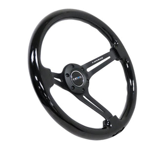 compare product NRG Reinforced Steering Wheel (350mm / 3in. Deep) Blk Wood w/Blk Matte Spoke/Black Center Mark