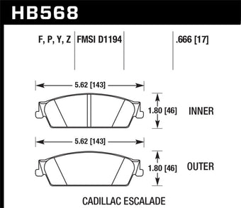 compare product Hawk Cadillac / Chev Avalanche/Silverado/Suburban/Tahoe / GMC Sierra/Yukon HPS Rear Street Brake Pad