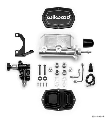 compare product Wilwood Compact Tandem M/C - 7/8in Bore - w/Bracket and Valve (Pushrod) - Ball Burnished