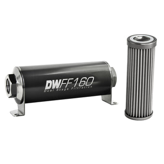compare product DeatschWerks Stainless Steel 8AN 40 Micron Universal Inline Fuel Filter Housing Kit (160mm)