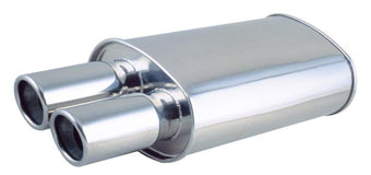 compare product Vibrant StreetPower Turbo Oval Muffler with 4in Round Tip Angle Cut Rolled Edge - 3in inlet I.D.