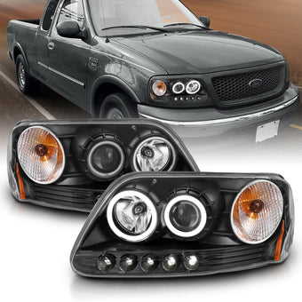 compare product ANZO 1997-2003 Ford F-150 Projector Headlights w/ Halo Black (CCFL)