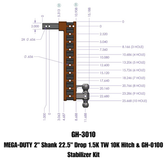 compare product Gen-Y Mega Duty 2in Shank 22.2in Drop 1.5K TW 10K Hitch w/GH-0100 Stabilizer Kit