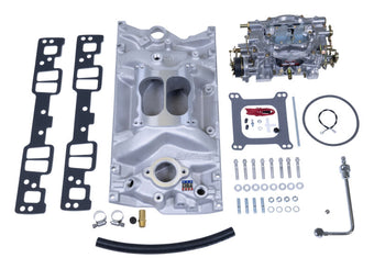 compare product Edelbrock Manifold and Carb Kit Performer SBC Vortec Natural Finish