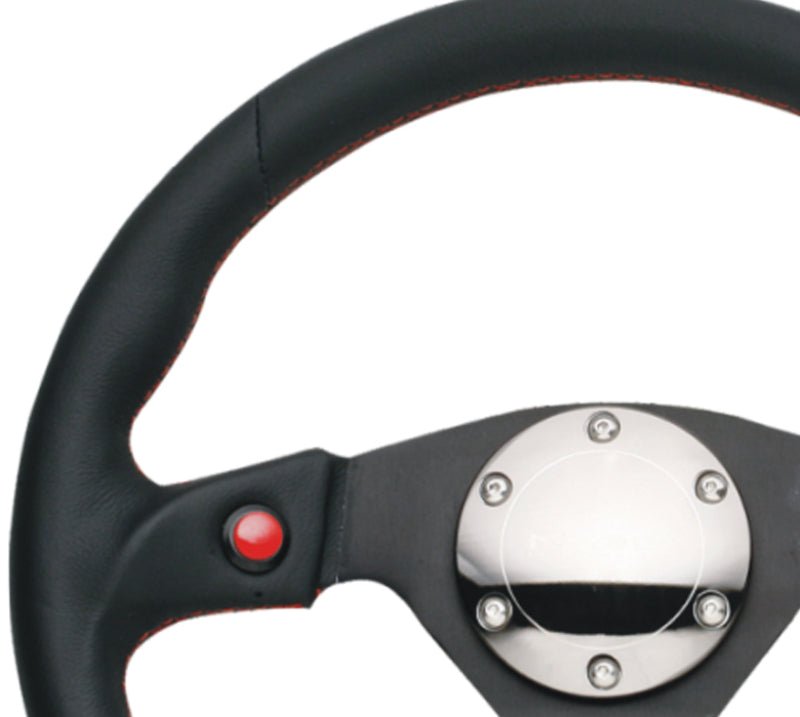 NRG Reinforced Steering Wheel (320mm) Blk Leather w/Dual Buttons - My Store