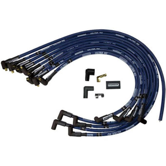 compare product Moroso Chevrolet Small Block Ignition Wire Set - Ultra 40 - Sleeved - Non-HEI - 90 Degree - Blue