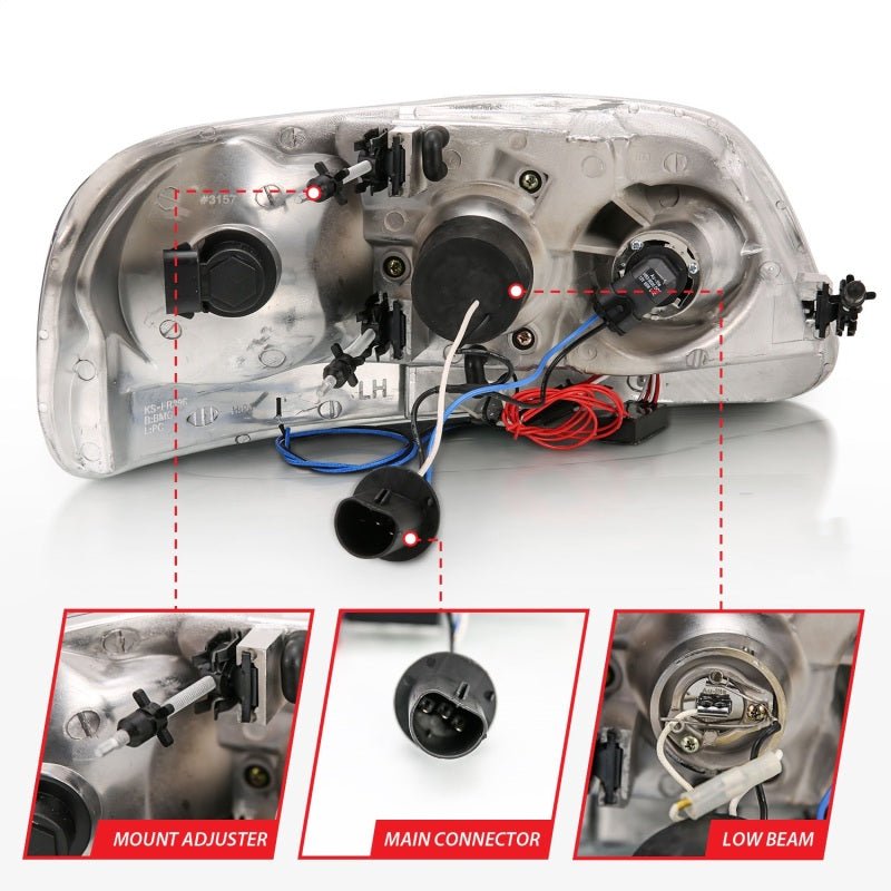 ANZO 1997.5 - 2003 Ford F - 150 Projector Headlights w/ Halo and LED Chrome 1pc - My Store