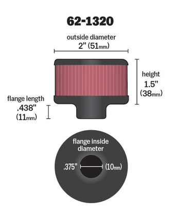 compare product K&N Clamp On Rubber Base Crankcase Vent Filter 0.375in Flange ID x 2in OD x 1.5in Height