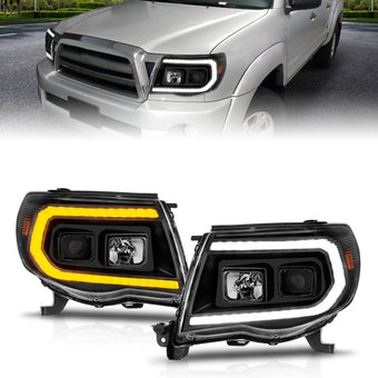 compare product ANZO 05-11 Toyota Tacoma Projector Headlights w/Light Bar Switchback Black Housing