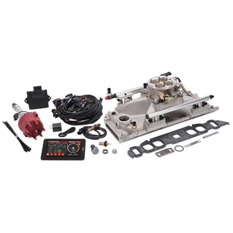 compare product Edelbrock Pro Flo 4 Fuel Injection Kit Sequential Port BBC Oval 625 Max HP 35 LbHr Injectors Satin