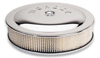 compare product Moroso Racing Air Cleaner - 14in x 5in Filter - Flat Bottom - Steel - Chrome Plated - 4500