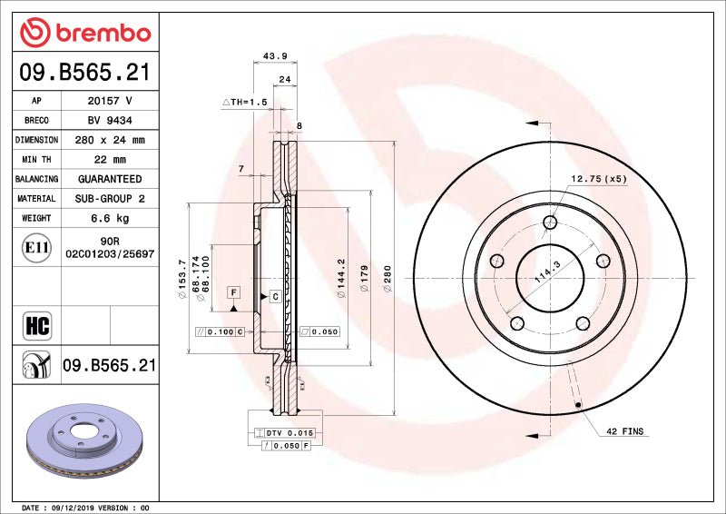 Brembo OE 13 - 19 Nissan Sentra UV Coated Brake Disc - Front - My Store