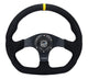 NRG Reinforced Steering Wheel (320mm) Sport Alcantara Dual Push Buttons Flat Bottom w/Yellow Center - My Store