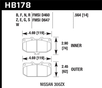 compare product Hawk 90-96 Nissan 300ZX 3.0L 2+2 Front ER-1 Brake Pads