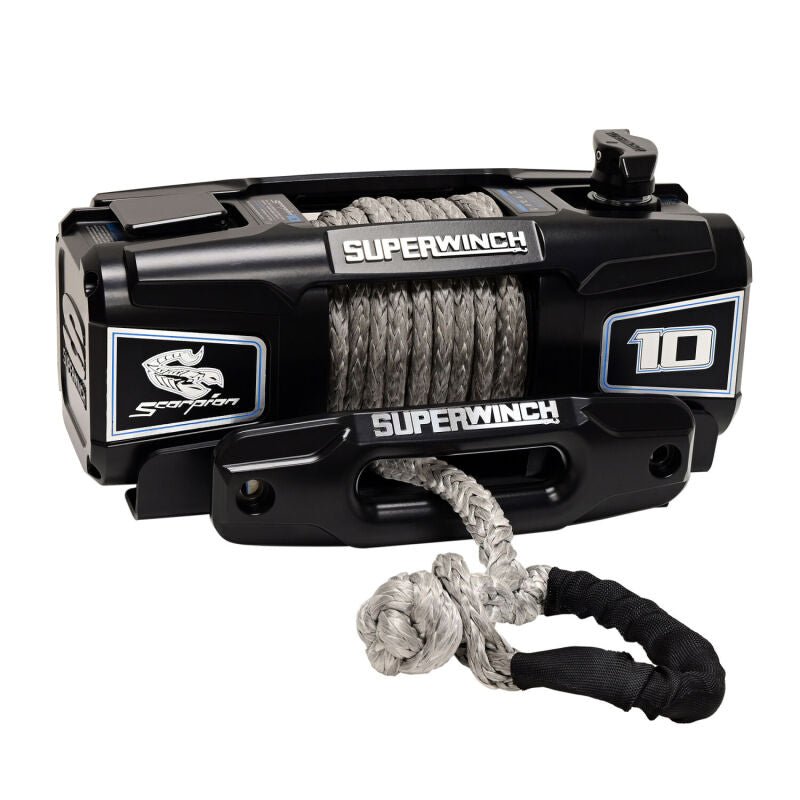 Superwinch 10000 LBS 12V DC 3/8in x 54ft Synthetic Rope Scorpion 10000SR Winch - Black Powdercoat - My Store