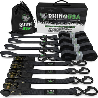 compare product Rhino USA Medium Duty Ratchet Strap Tie-Down 4-Pack (Black)