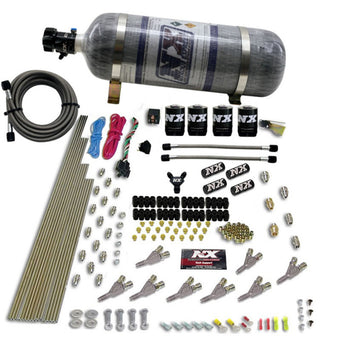 compare product Nitrous Express STD Nozzle Nitrous Kit (200-500HP) Gas w//Dist Block & 4 Solenoids w/15lb Bottle